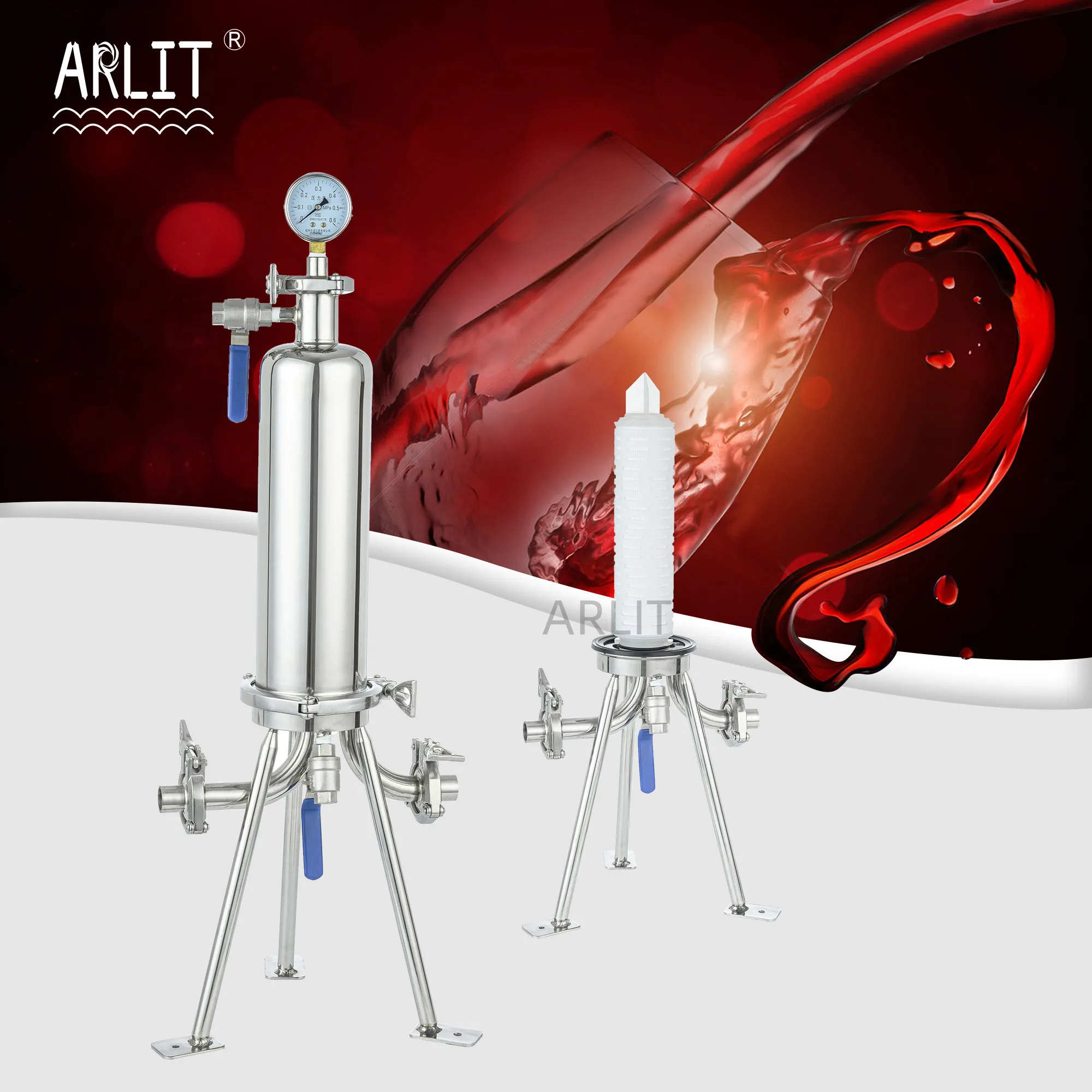 10 Inches SS Sanitary Cartridge Filter Housing 1 Core 3 Cores 5 Cores 316 & 304 Filter Housing