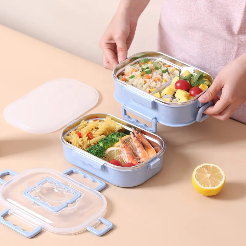 Food Grade 304 Stainless Steel Double-Layer Lunch Box Container Leakproof Bento Box Lunch With Handle