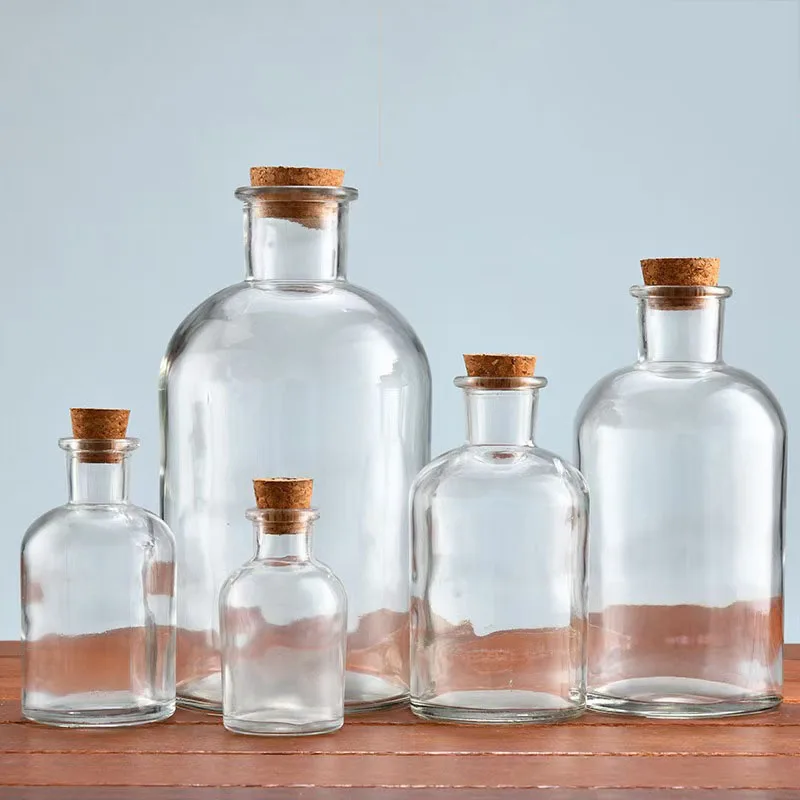 Home Decorative 60ml 125ml 250ml 500ml 1000ml Clear Amber Glass Aroma Essential Oil Reed Diffuser Bottle With Cork Stopper