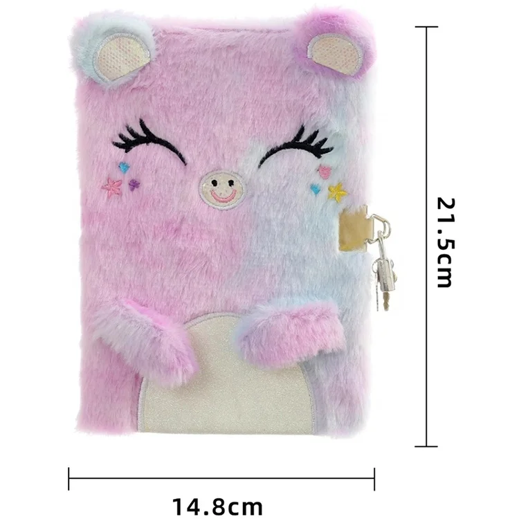 Kids Fluffy Daily Planner Journal Book Plush Personal Cute Cat Shape Plush Notebook with lock