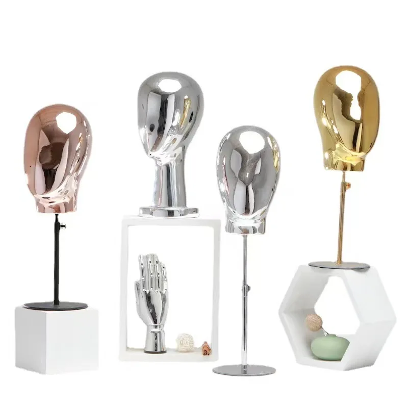 Chromed Wig Head Stand Mannequin Shiny Gold Silver Mannequin Head for Wig Hat Display