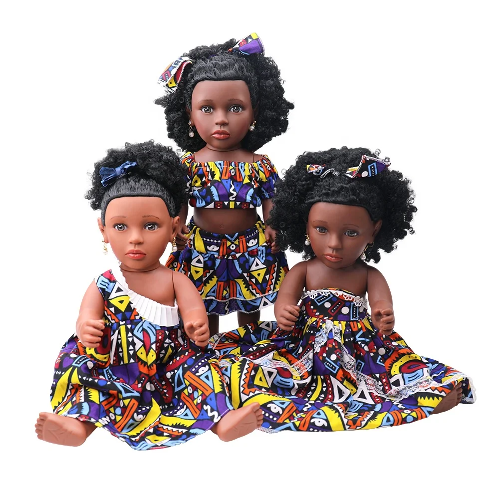 Tusalmo Wholesale price 18 inch lifelike vinyl vinyl newborn baby African black cute baby dolls with curly hair