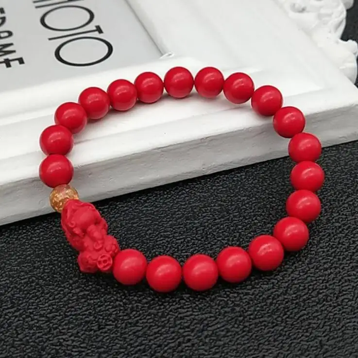 Pixiu Natural Stone Chinese Feng Shui Pi Xiu Red Beads Gold Wealth and Good Lucky Unisex Bracelets