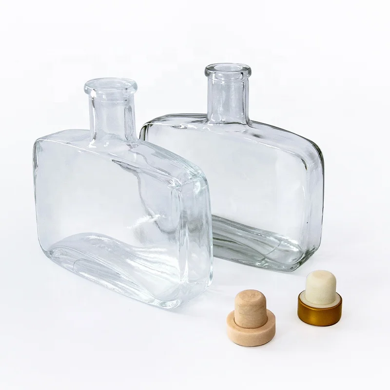 Popular Flat Square Shaped 500ml Clear Perfume Vase Aroma GlassReed Diffuser  Bottles