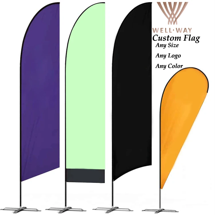Hot Custom Printed Advertising Teardrop Feather 3M Beach Flag Banner With Base Stand Pole Outdoor Display Wind Flying Flags Kit