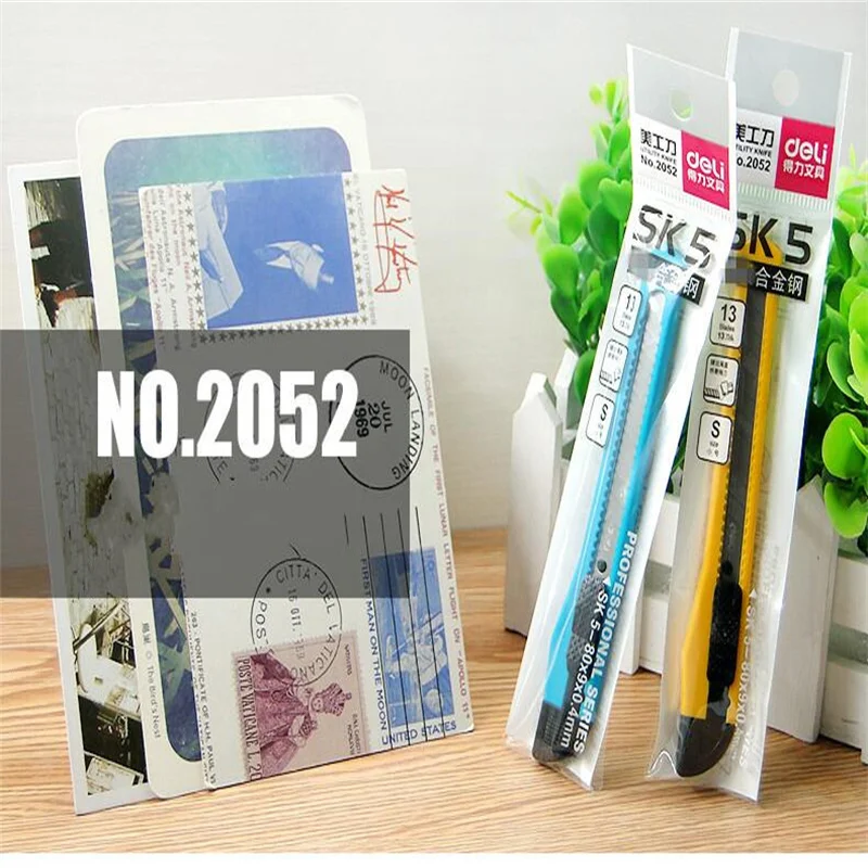 Deli 2052 Small Auto-Lock Plastic Shell Retractable Utility Knife Office Home Art Knife Paper Cutter Wallpaper Manual Knife