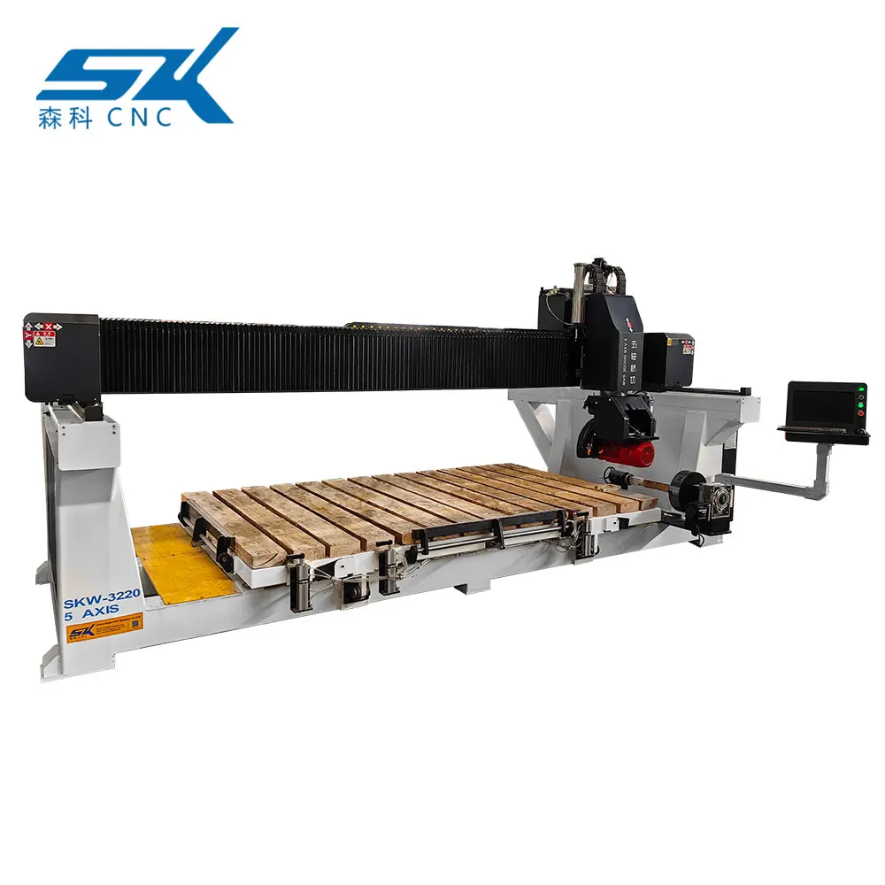 5 axis porcelain cnc quartz bridge saw type blade block slab stone cutting cutter engraving machine with vacuum manipulation