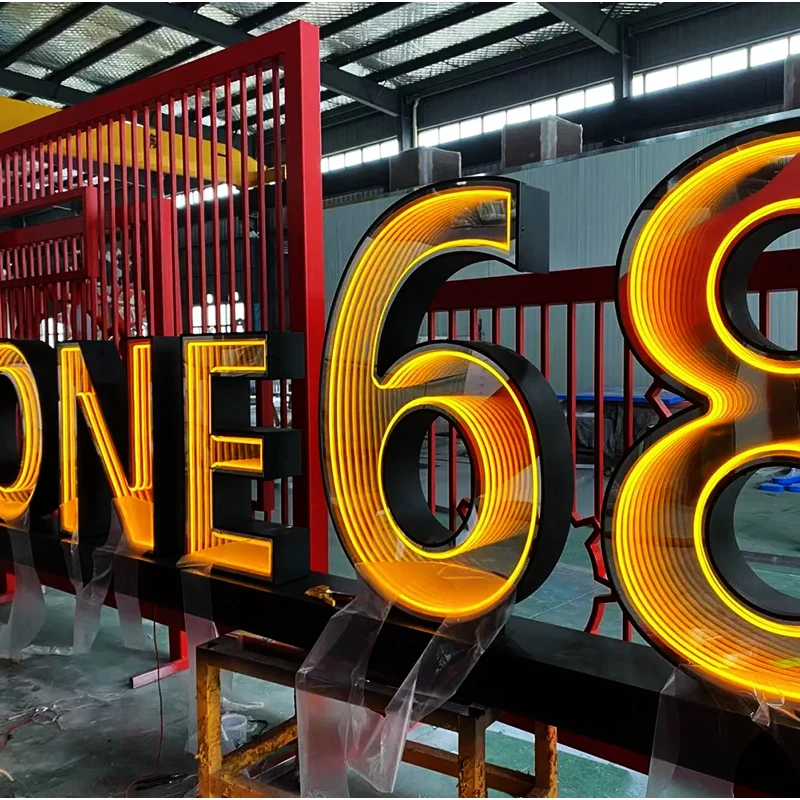 Customized 3D Led Neon Sign 3D Mirror Letters extended effect Infinity mirror neon sign for store