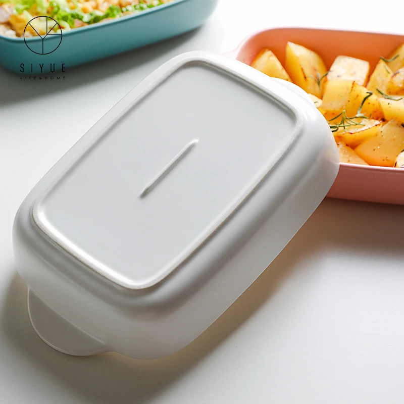 Nordic Handle Oven Porcelain Ceramic Bakeware Baking Plate Dishes & Pans Rectangle With Heat-Resistant For Cake Dinner 1436