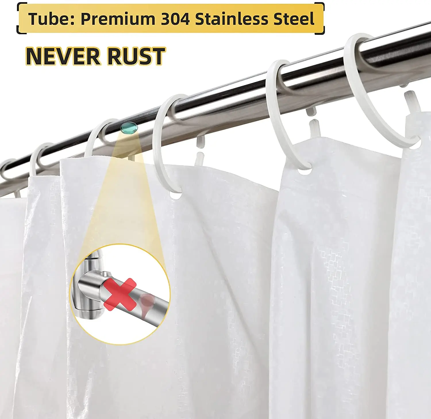 GALENPOO Adjustable Curved Shower Curtain Rod, Rustproof, Premium Stainless Steel 304, Telescoping Design Shower Rod