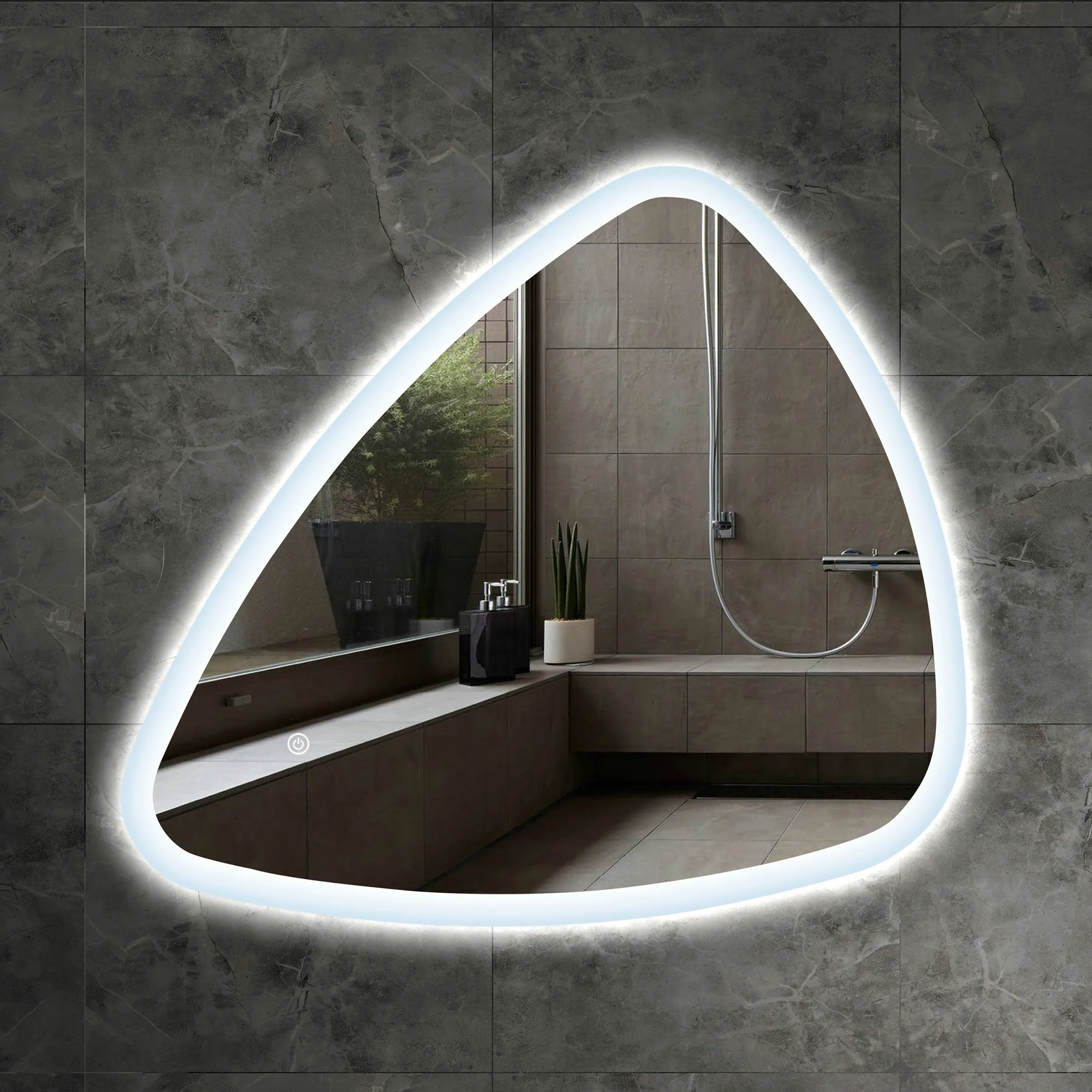 81x72cm Stone Shape IP44 Sensor Touch LED Mirror Bathroom Mirror