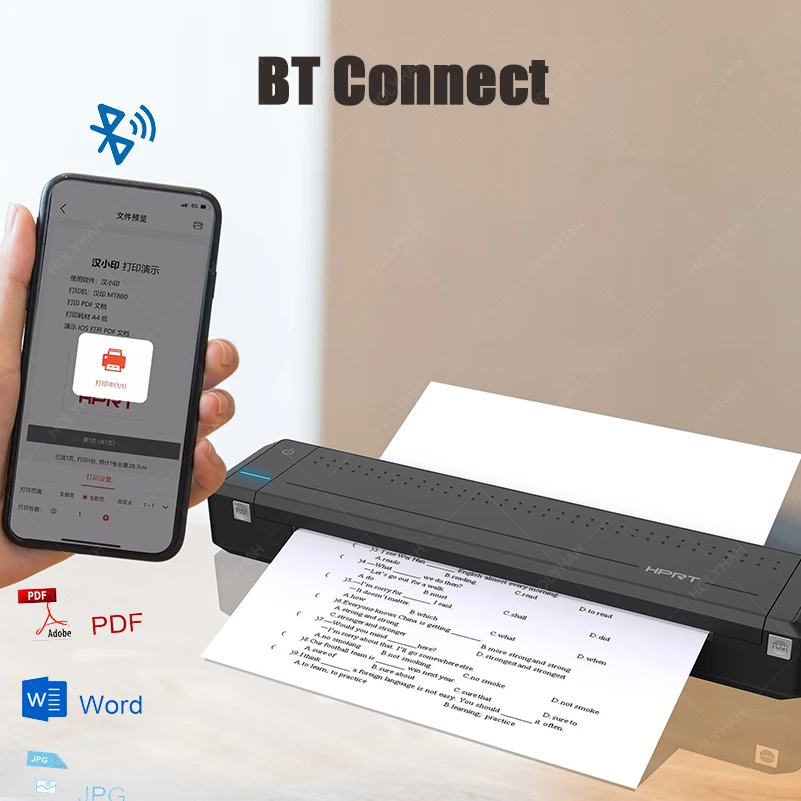 Direct Thermal Transfer Printer Mobile Document Printer Portable Photo BT Wireless A4 Paper Printer for Office