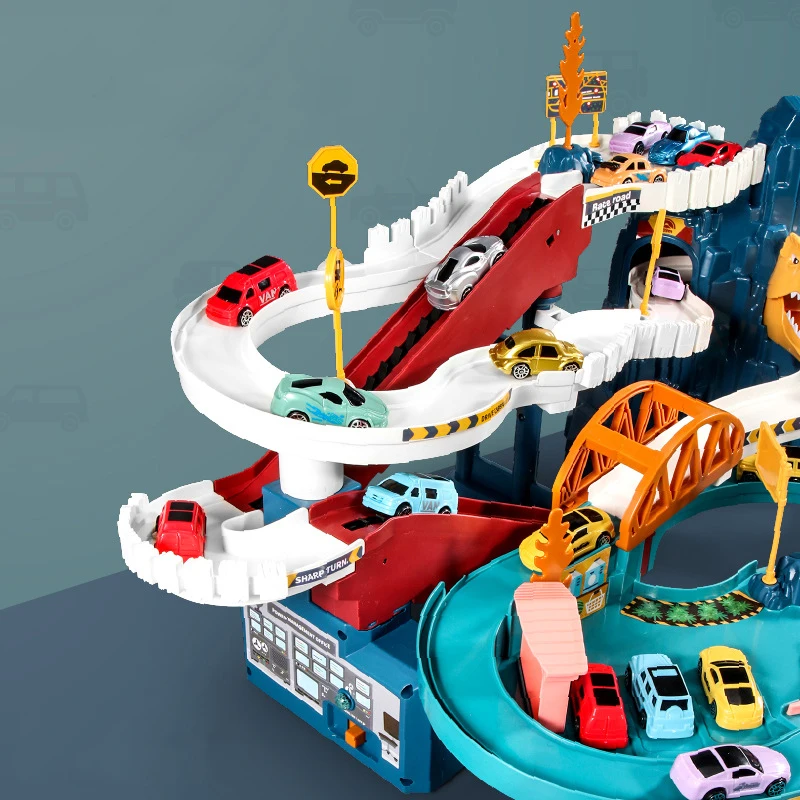 2022 China Factory Direct Supply Dinosaur Mountain Road Parking Lot Slot Toy Vehicles