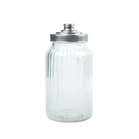 Set Of 4 glass storage jars ribbed glass for Tea Coffee Sugar Preserving/glass canister set 350ml 650ml 1000ml 1350ml