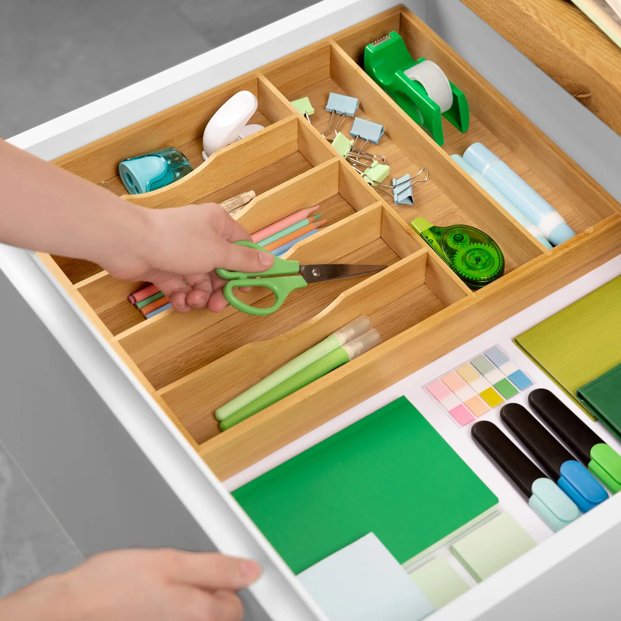 Wood Tray Organizer Bamboo Kitchen Drawer Organizer Silverware Utensil Holder Cutlery Tray  Utensil Storage Cabinet Organizers