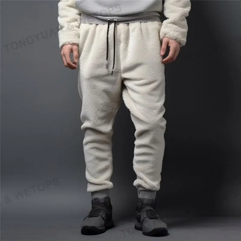 Custom Pants OEM Elastic Waist Faux-Shearling Trousers Fur Polar Fleece Casual Jogger Pants Men
