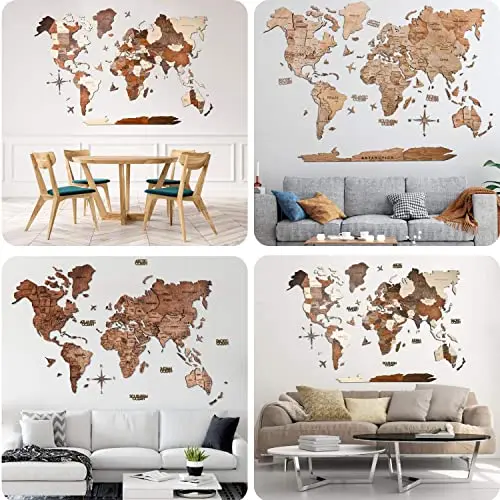 Custom Wholesale map wall art decor 3d wooden world map puzzle for Home & Kitchen or Office