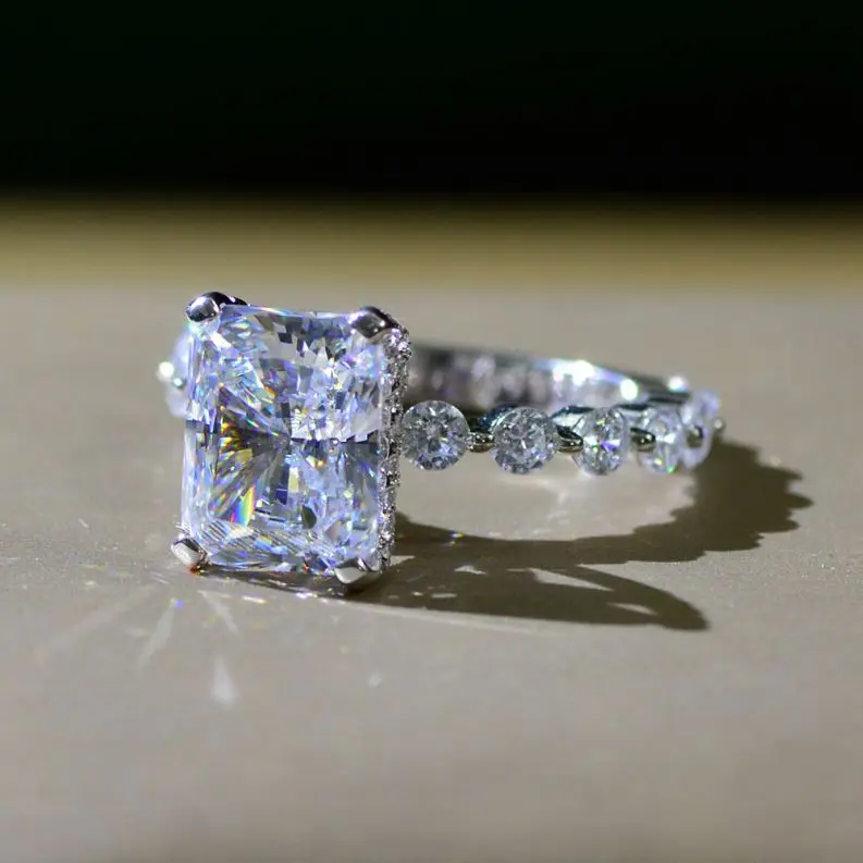 18K White Gold Round Diamond Ladies Bridal 925 Silver Engagement Ring Set With Matching Band