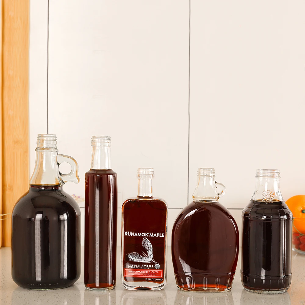 250ml 375ml Organic Maple Syrup Traditional Flat Shape Empty Glass Bottle Wholesale factory supplier