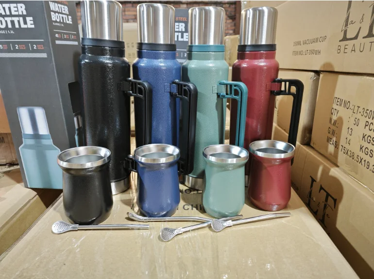 6oz 1.0L 1.3L mate yerba cup stainless steel travel thermos kit set reusable custom logo outdoor sports thermal water bottle