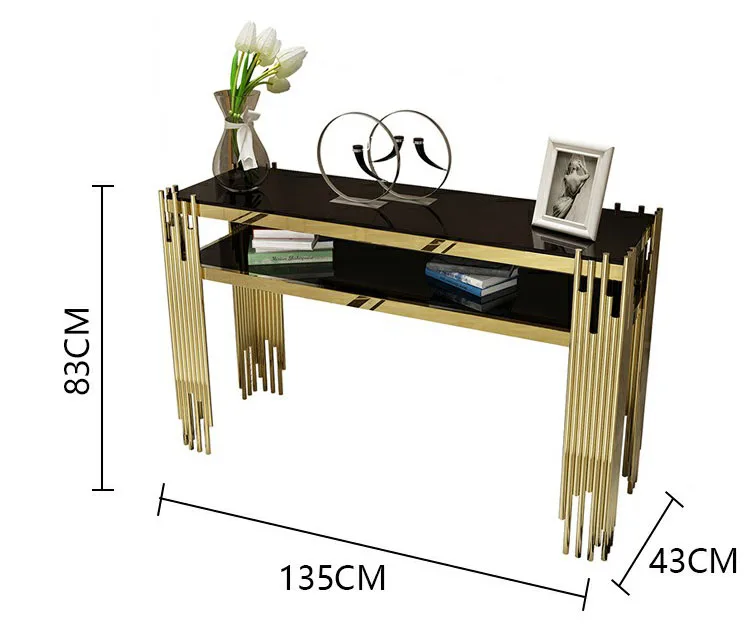 luxury Glass top golden stainless steel base hallway corner decorative living room console table furniture