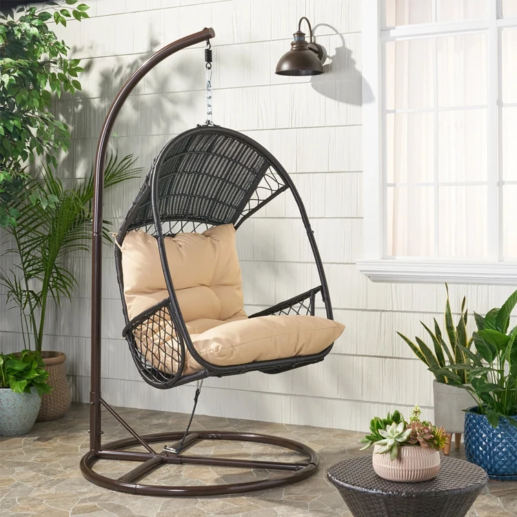 Free shipping within U.S Outdoor Garden Furniture Rattan Patio Swings Hanging Egg Chair with Stand