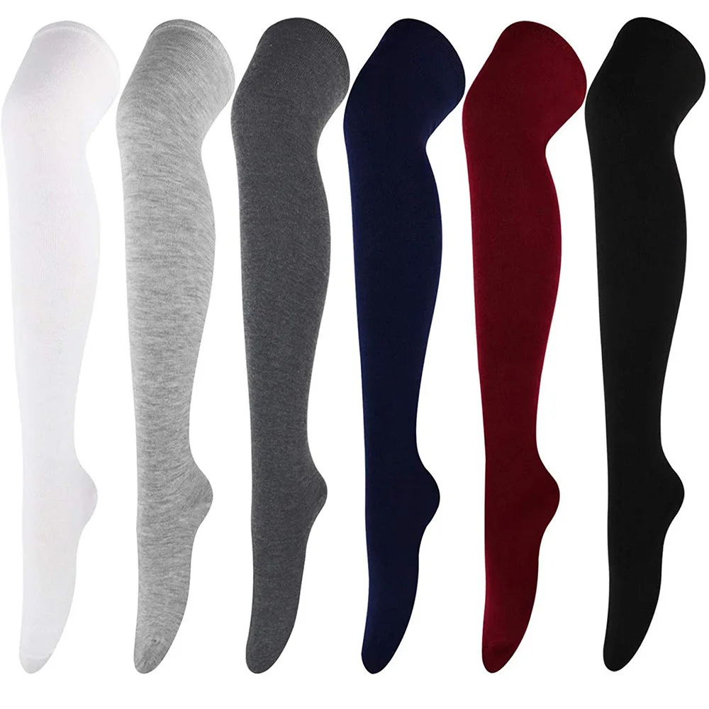 Jingwen OEM Women Cotton White Basic Knee High Long Cozy Socks