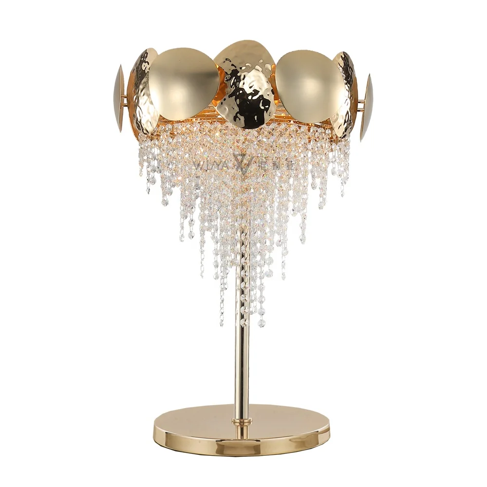 Luxury Copper Round Villa Table Lamp for Bedroom Hot Sell Golden Room Fashionable Modern 80 K9 Crystal G9 5W Noble Lamp 100 120