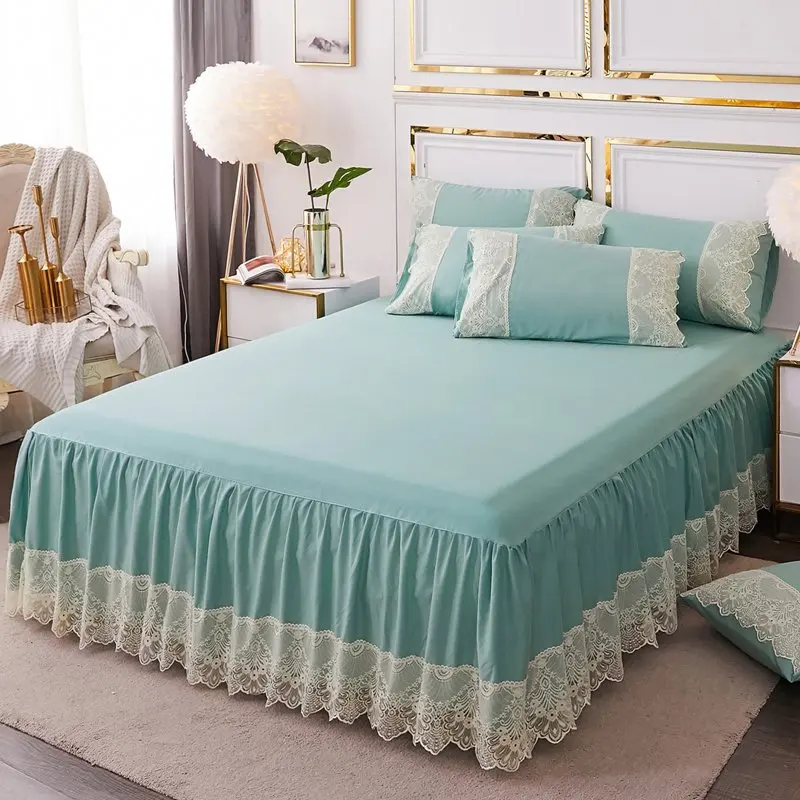 Wholesale Bedding Set 100% cotton Lace Lace bed sheet Fixed non-slip bed cover Machine washable organic cotton bed skirt