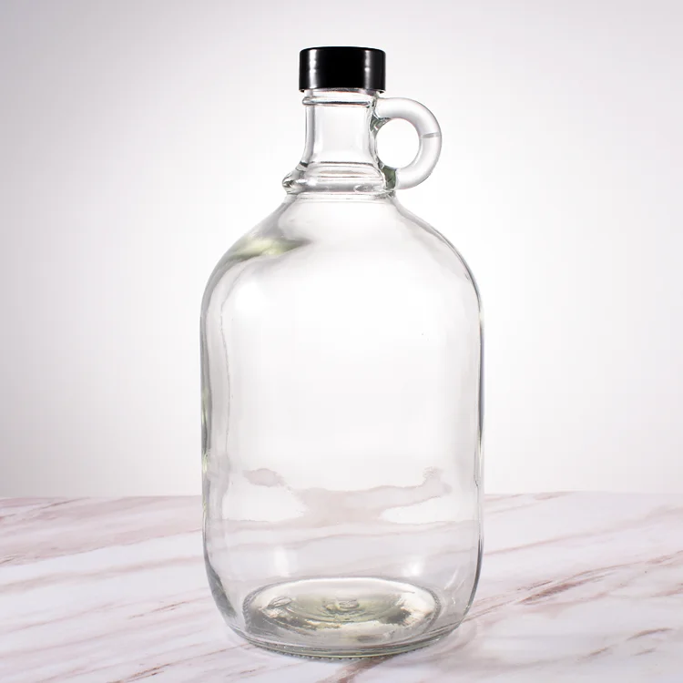 customizable  2L food grade clear fresh milk glass bottle with small handle
