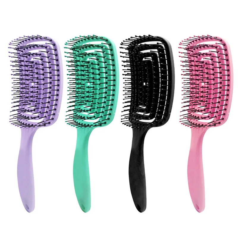 
Private label Black Wet/dry Use Curved Comb Curly Anti-Static Labyrinth Detangle Flexible Vent Large Natural Hair Brush 