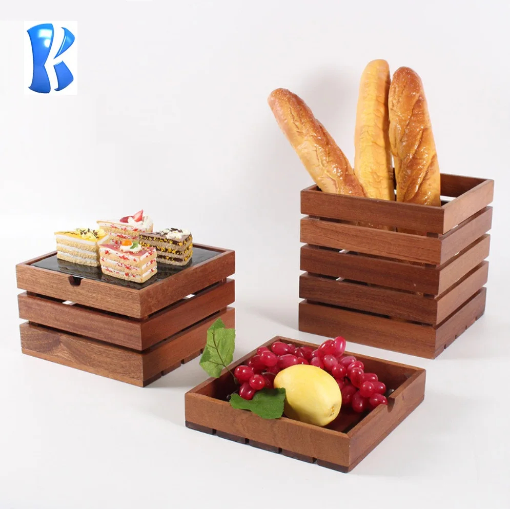 Okey Banquet catering event decoration equipment wooden carved buffet wood dessert display stand rack buffet riser for sale