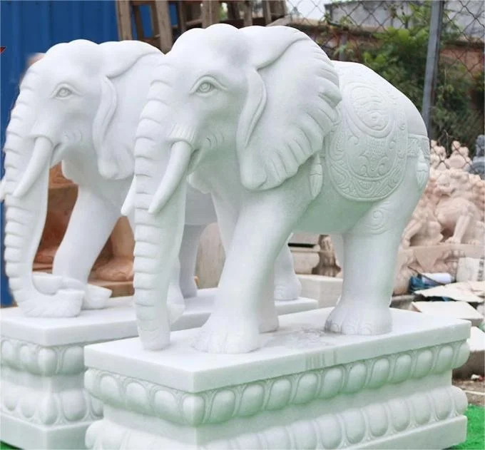 Hot Selling Modern Design Outdoor Stone Carving Decoration Human-Sized Marble Elephant Statue for Park Courtyard Decor