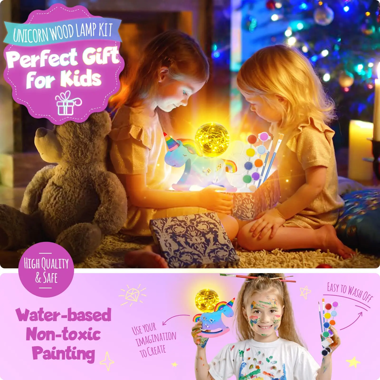 New Design Wooden Unicorn Lamp DIY Painting Night Light Craft Kit For Home Decoration