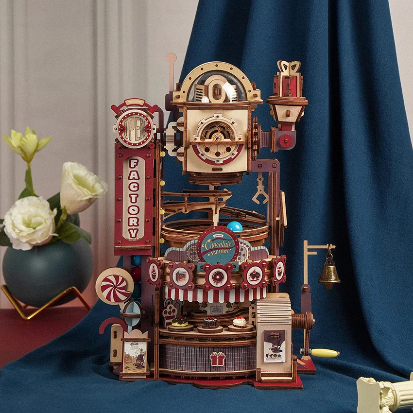 Robotime Rokr DIY Craft Mechanical Gear Toy LGA02  Chocolate Factory Marble Run 3D Wooden Puzzle