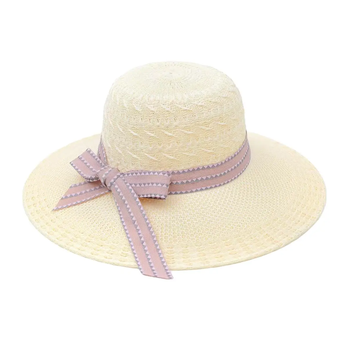 Party Fashionable Wide Brim derby hat floppy Chiffon Streamers knitting Straw Bucket Womens Derby Hat Pink Boho vintage hats