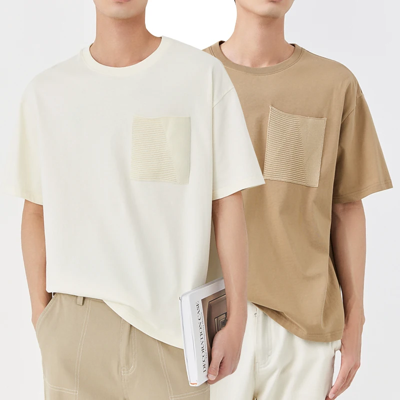 Summer Short Sleeve Chest Pockets Basic T Shirt Men Short Sleeve 100% Cotton Breathable Solid Tshirt Loose Casual Men T Shirt