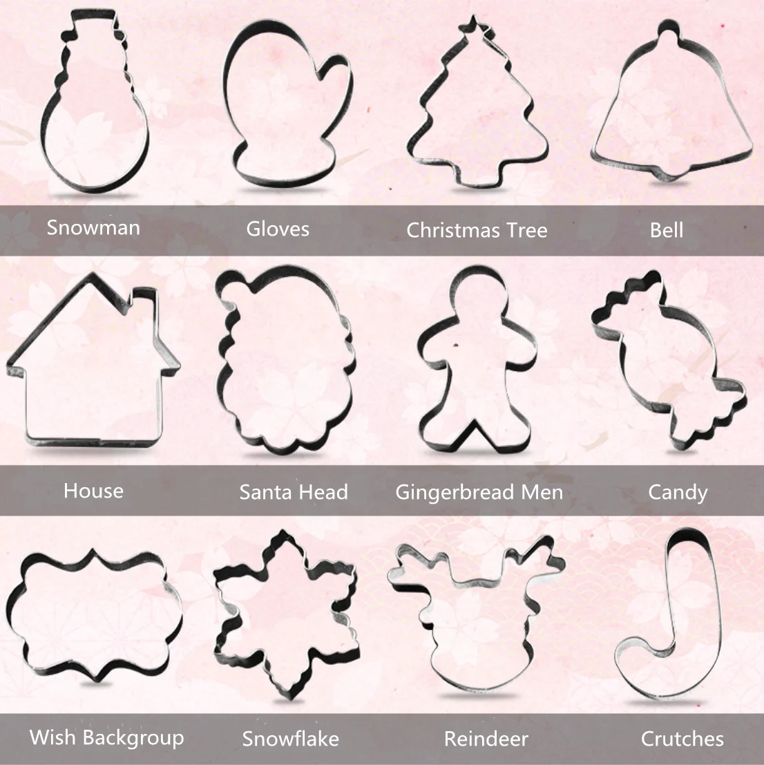  Christmas Cookie Cutters Set Stainless Steel Metal Biscuit Baking Shape Stencil