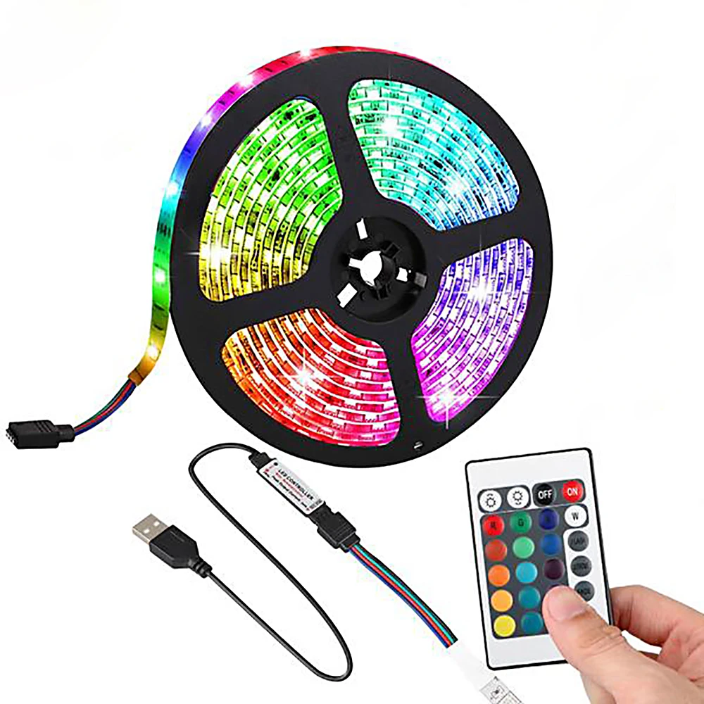DC 5V TV Waterproof 0.5M 1M 2M Black White  PCB SMD5050 USB RGB LED Strip with Mini controller