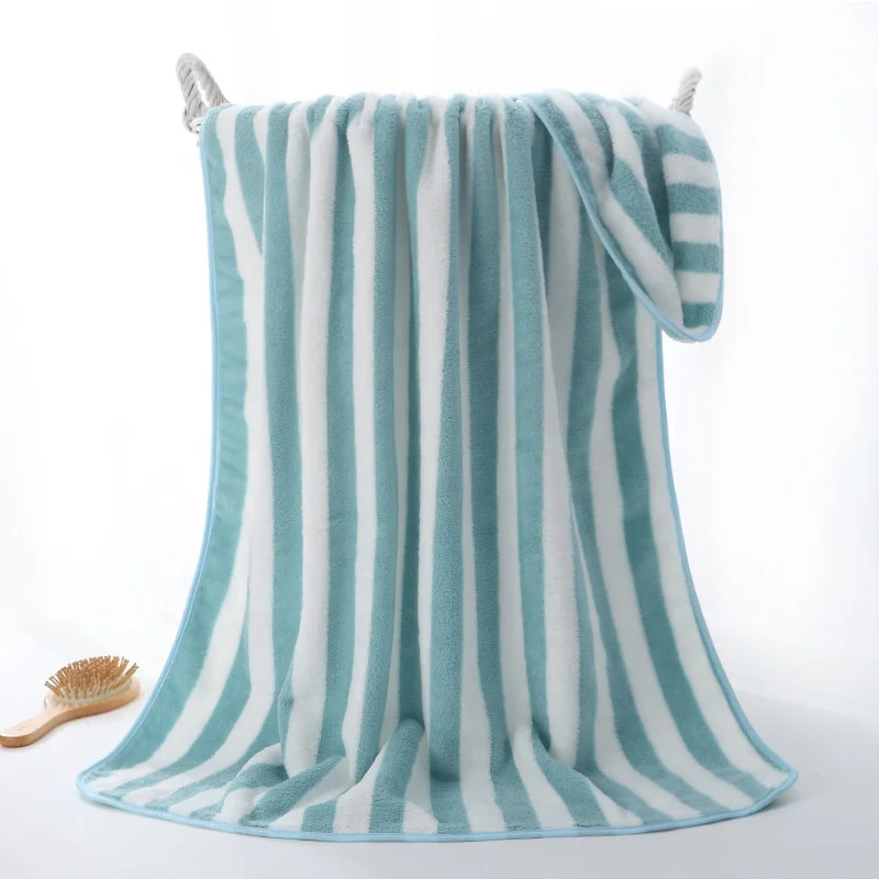 Bath Towel Coral Velvet Deluxe Wholesale Striped Design Hotel Towel Absorbent Thickened Cheap Coral Fleece Bath Towels