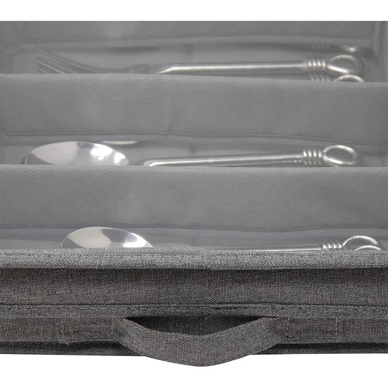 Flatware Storage Chest with Clear Lid, Great Fabric Container Box for Organizing Utensils, Silverware, Flatware, Large Capacity