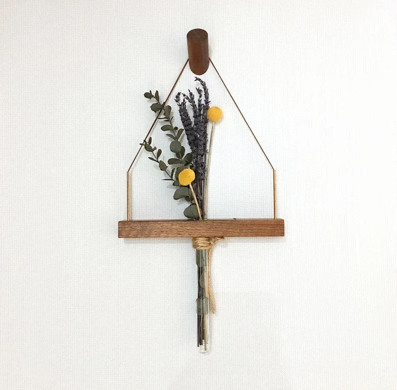 Handmade vase dried flowers Wall decor Wall art Wooden Hanging vase