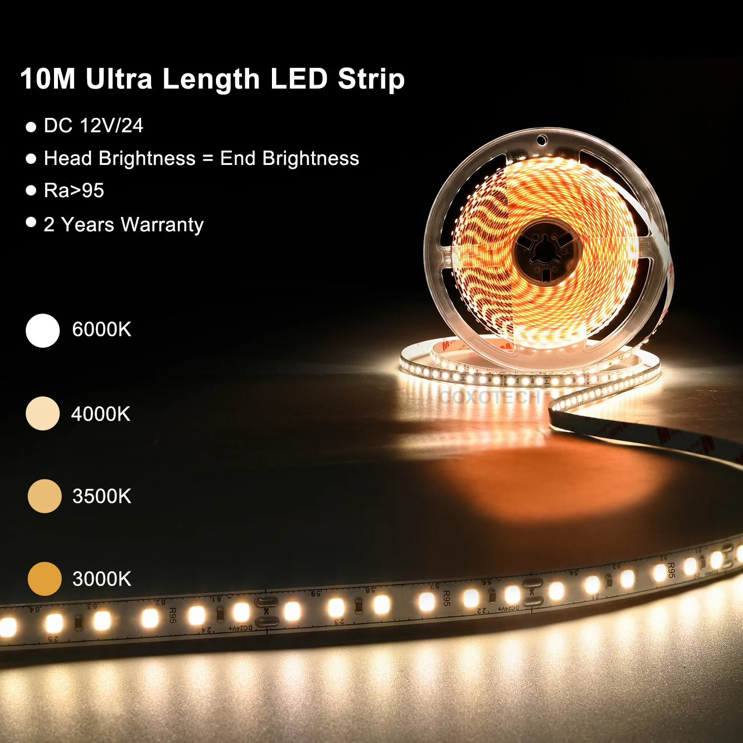High Lumen Brightness 2835 Led Light Strip 10m 120led warm white 3000K 12V 24V CRI 95 2835 Smart Led Strip Light