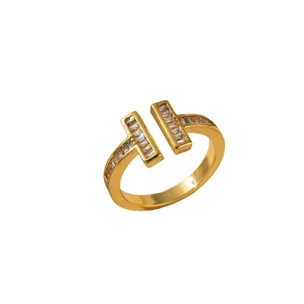 [New Ring] Real Gold Electroplated Zircon Ring Female Temperament High Opening Adjustable Super Flash