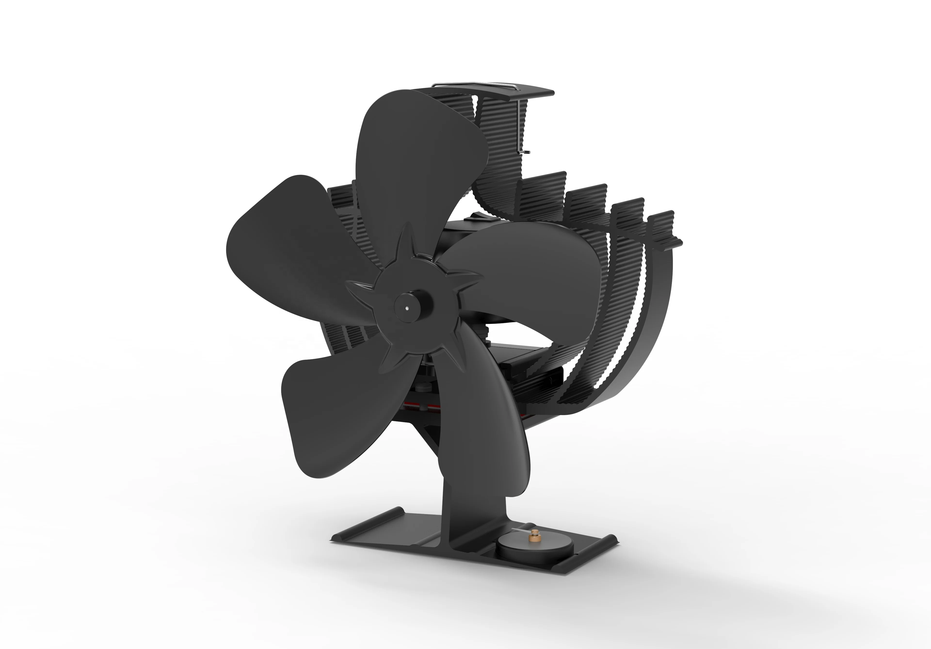 Double chip environmentally friendly silent 60 angle oscillating fireplace fan 5 blades mini heat powered wood stove fan