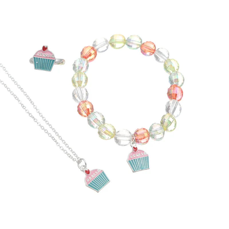 
Cute and exquisite alloy cake bracelet ice cream necklace children ring set 