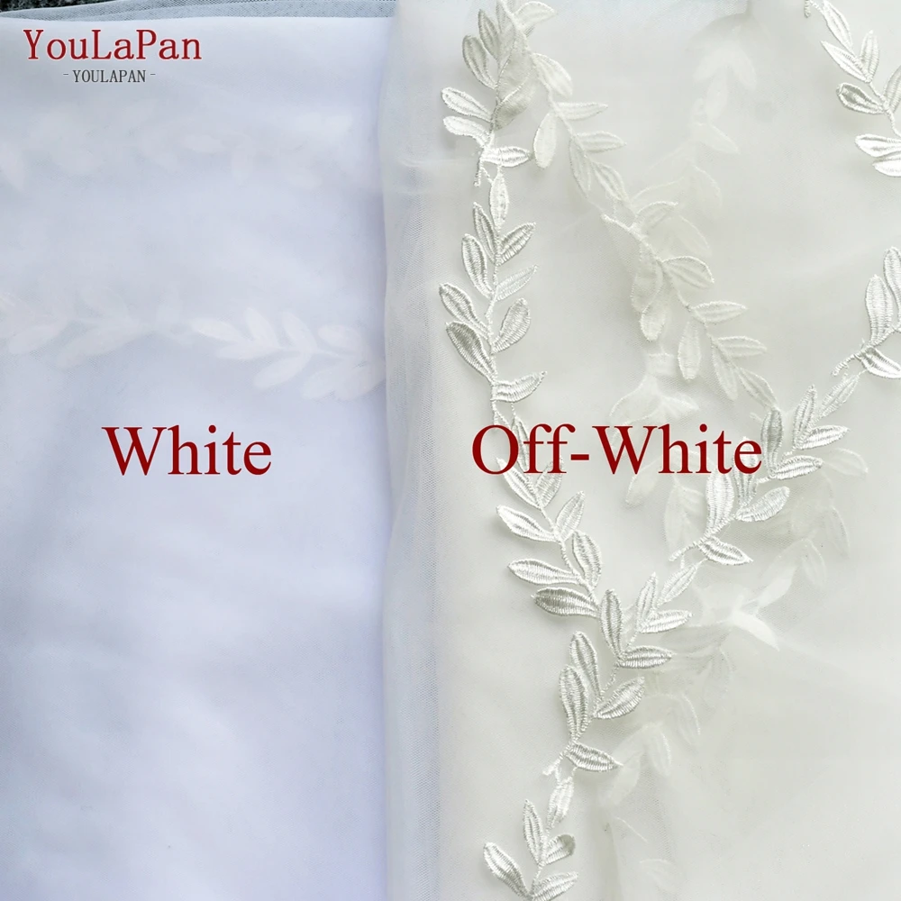 YouLaPan V142 White Ivory Single Layer Thin Scallop Leaves Applique Trim Veil Cathedral Wedding Bridal Veil