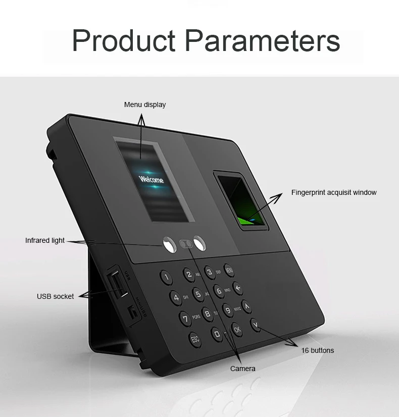 Employee Clock Face Recognition Fingerprint Biometric Time Attendance Machine Excel Export Record Recognition