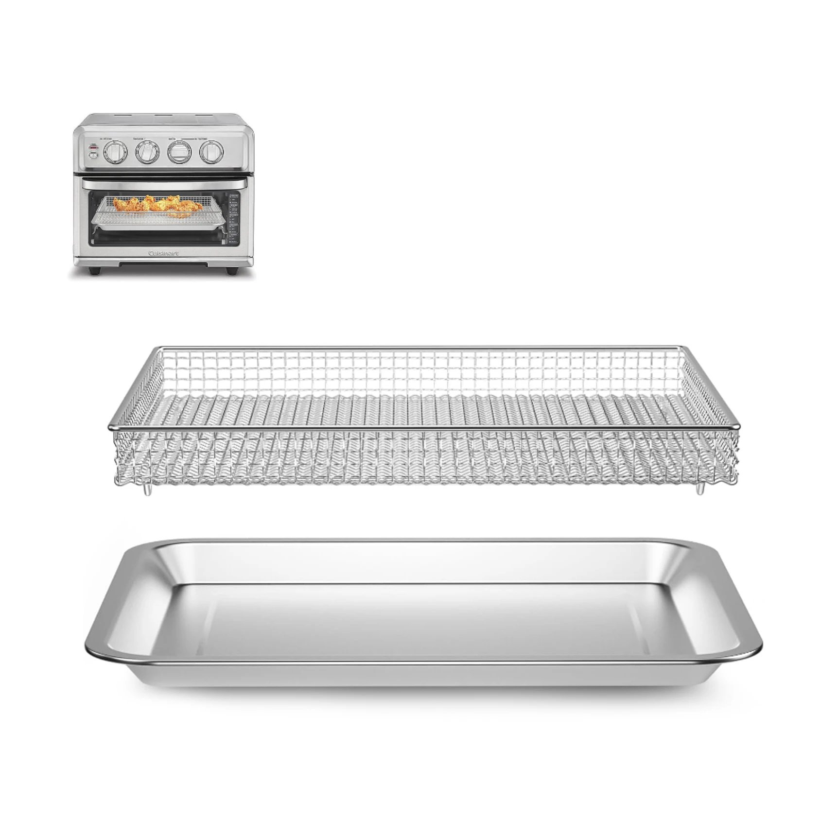 Stainless Steel Air Fryer Basket with Cuisinart Airfryer TOA-060 TOA-065 Baking Tray Pan for Air Fryer Replacement