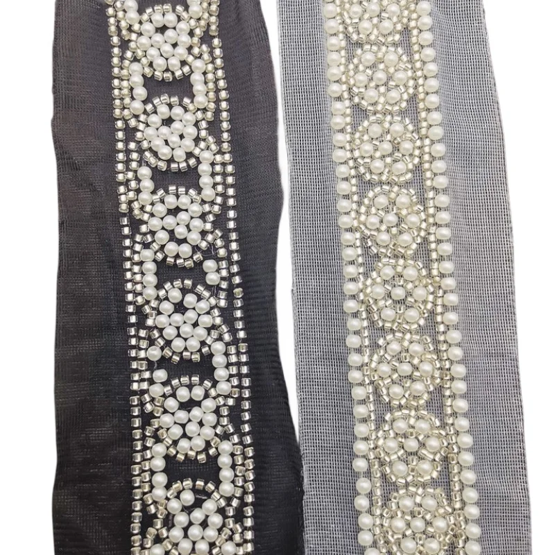 Spot machine embroidered mesh elegant lace beaded clothing accessories heart-shaped semi-circular pearl embroidery